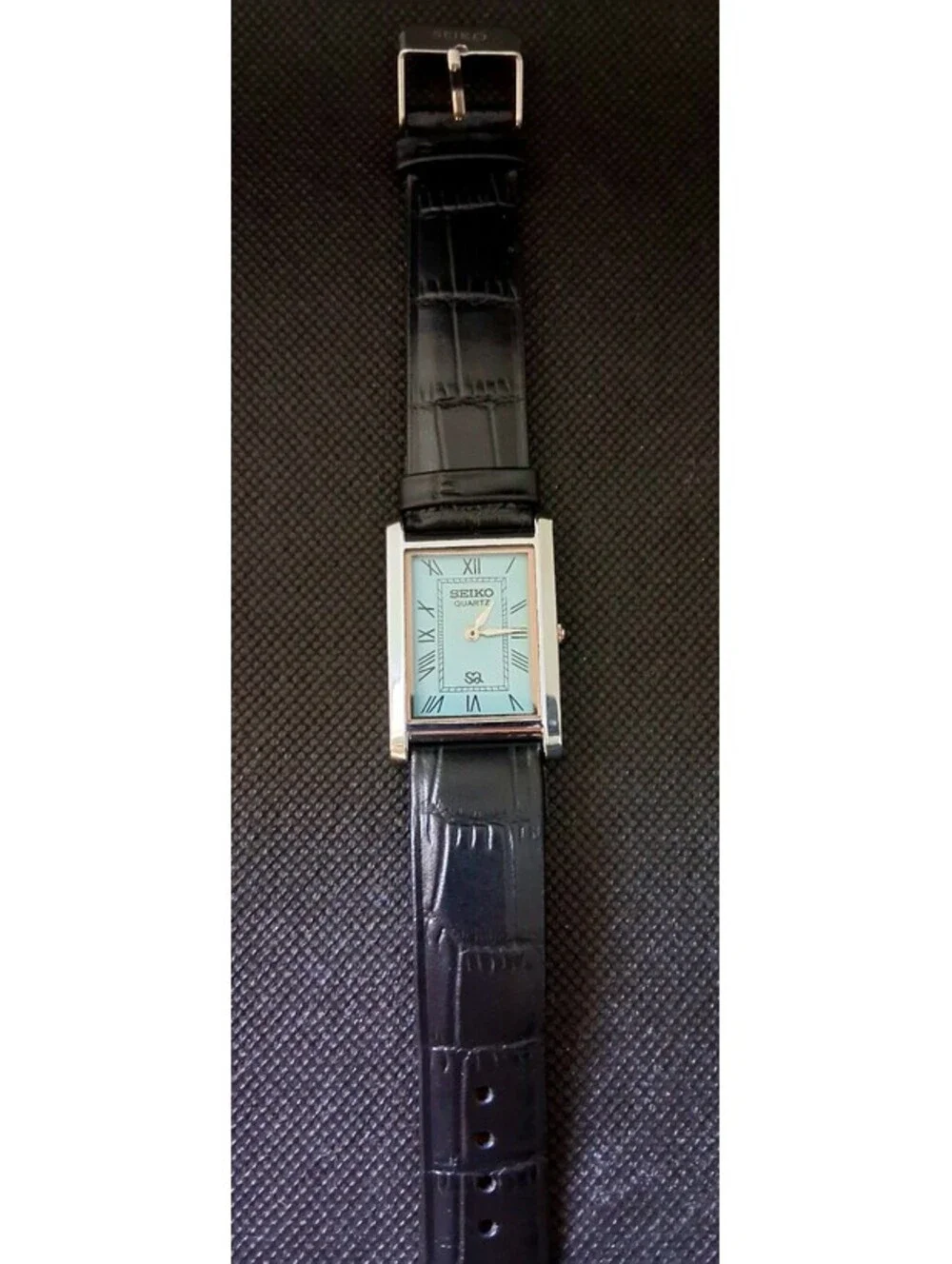 VINTAGE Seiko Quartz Dress Men's Seiko Tank Tiffany Blue Dial Watch RARE